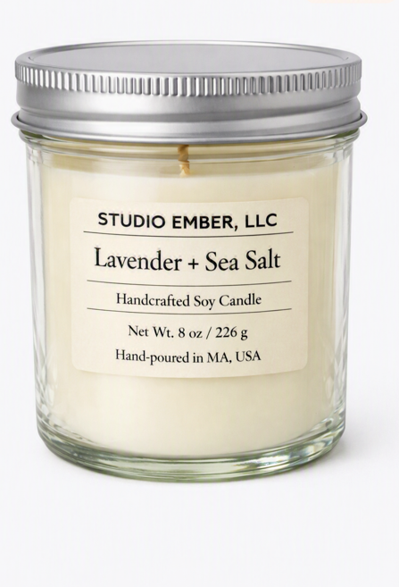 Lavender + Sea Salt – Handcrafted Soy Candle (8 oz)